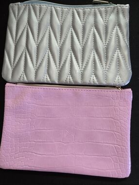 ipsy Metallic Silver Quilted & Light Pink Croc-Embossed Zip Pouches - Set of 2
